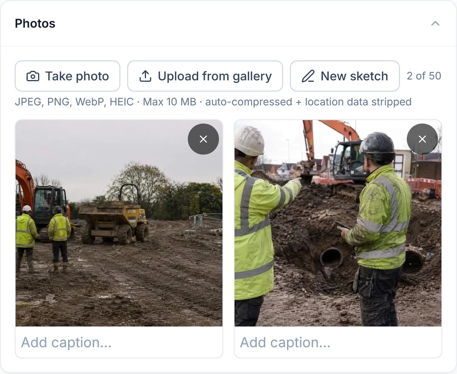 photos section of a Site Chronicle daily diary